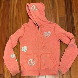 Y2K Victoria’s Secret LOVE PINK Coral Hoodie with Silver Accents